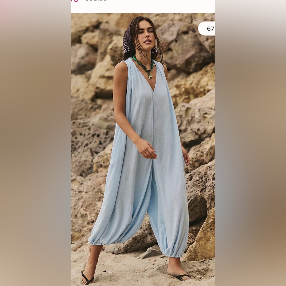 Free People Nautical Notions Jumpsuit sky blue size small will fit s-xl